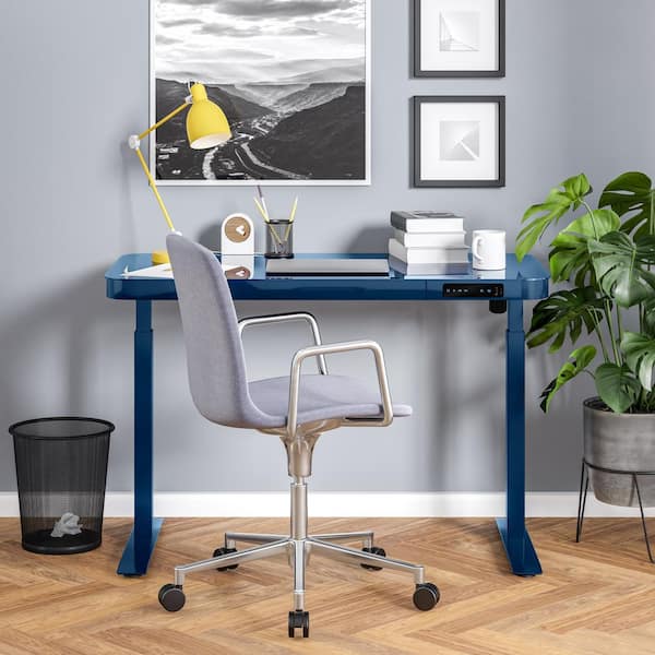 Seville Classics airLIFT 47.5 in. Blue 1-Drawer Tempered Glass Height Adjustable Electric Standing Desk with Dual USB Charging Ports