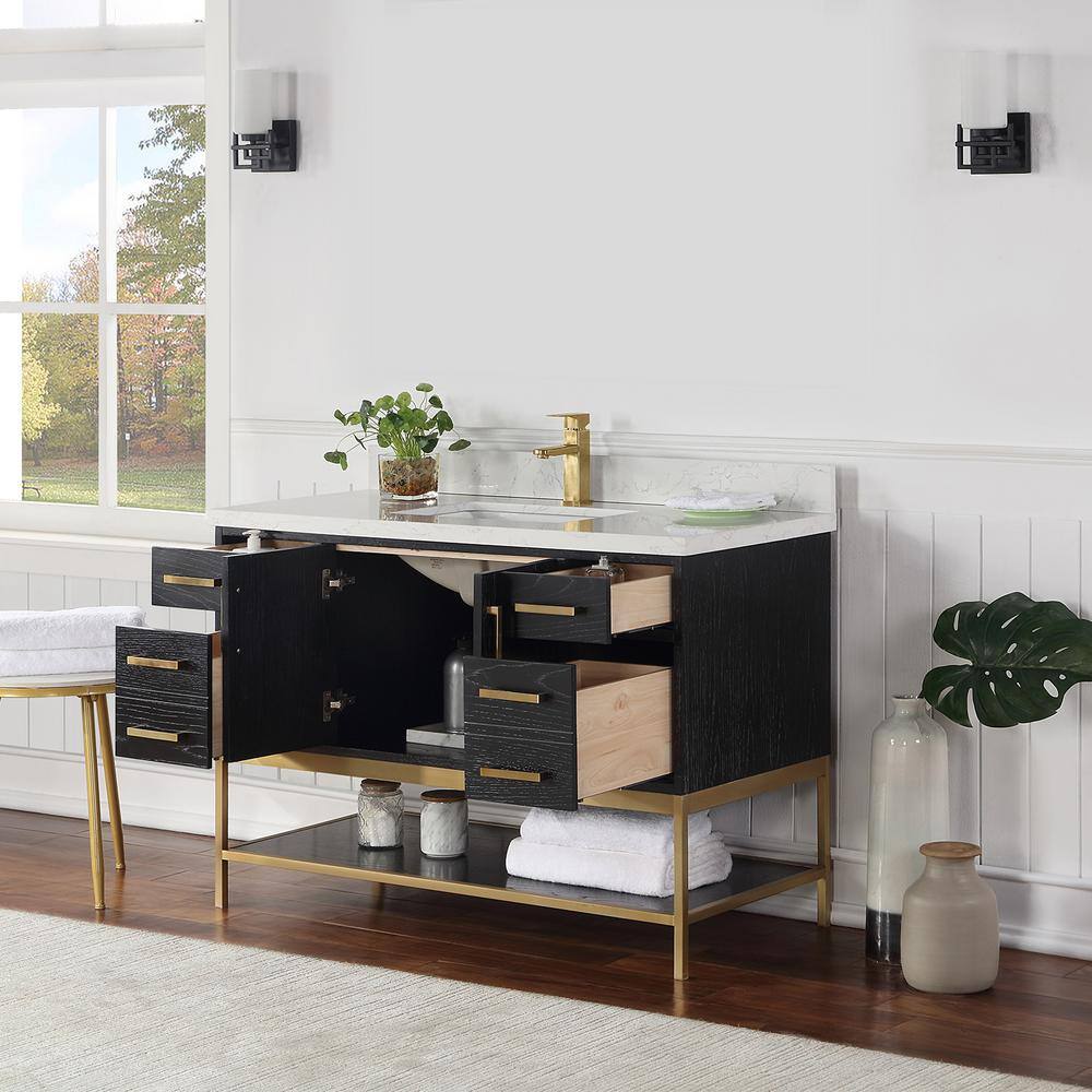 Wildy 48" Black Oak Single Bathroom Vanity with Gold Hardware
