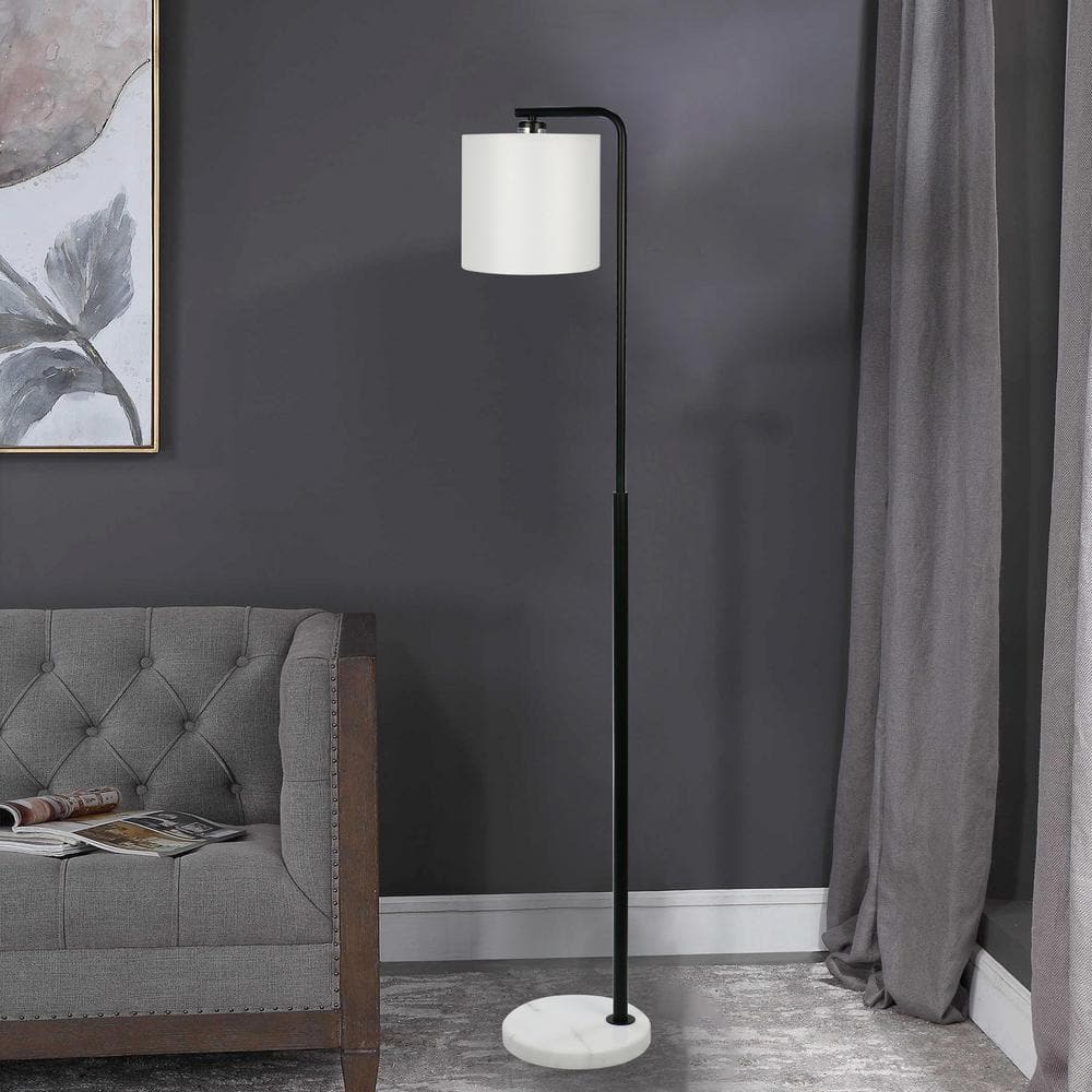 Black Metal Downbridge Floor Lamp with Marble Base and White Shade