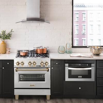 Autograph Edition 30" 4.0 cu. ft. Dual Fuel Range with Gas Stove and Electric Oven in Stainless Steel with Gold Accents
