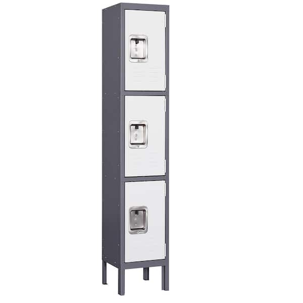 LISSIMO 3 Door 3-Tier Locker, Employees Storage Metal Lockers 66 in. Lockable Steel Cabinet for School Gym Home Office