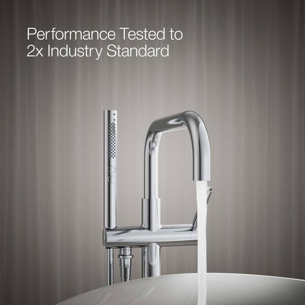 Polished Chrome Floor-Mount Bath Filler with Handshower