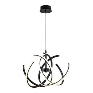 1-Light Dimmable Integrated LED Black Statement Chandelier for Dining Room 29-Watt