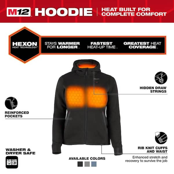 Women's Medium M12 12-Volt Lithium Ion Cordless Black Heated Hooded Jacket Kit With (1) 2.0 Ah Battery and Charger