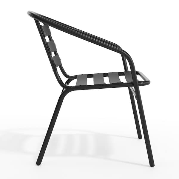 Black Lila Aluminum Slat Back Stacking Outdoor Restaurant Chair, Modern Stackable Patio Chair for Restaurants