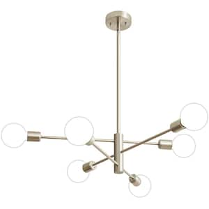 6-Light Vintage Nickel Sputnik Chandelier for Living Room, Mid Century Ceiling Lights without Glass Shade and Bulb