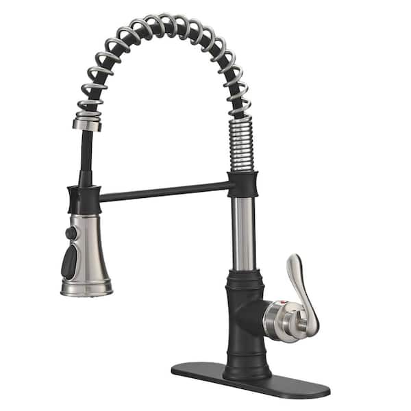 Unbranded Single Handle Pull Down Sprayer Kitchen Faucet with Advanced Spray Single Hole Kitchen Tap in Matte Black&Brushed Nickel
