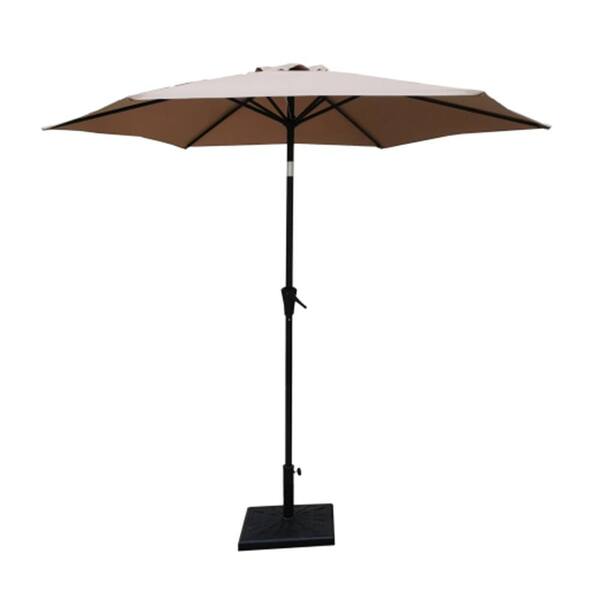 Phewnyzo 8.8 ft. Outdoor Aluminum Patio Umbrella Market Umbrella with Square Resin Base, Push Button Tilt and Crank Lift in Taupe