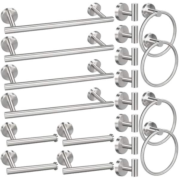 20-Piece Bathroom Hardware Set in Brushed Nickel with 16 in. Wall Mounted Hand Towel Bars, Towel Rings and More