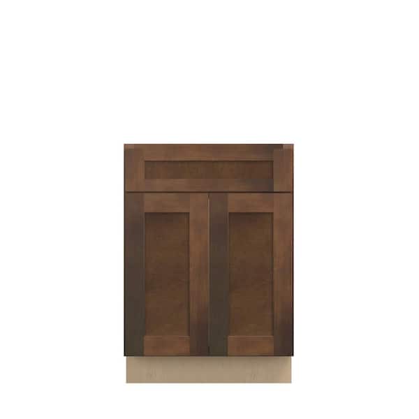 Kunal Kitchens Amherst Shaker 24 in. W x 34.5 in. H x 21 in. D in Walnut Plywood Assembled Bath Base Cabinet