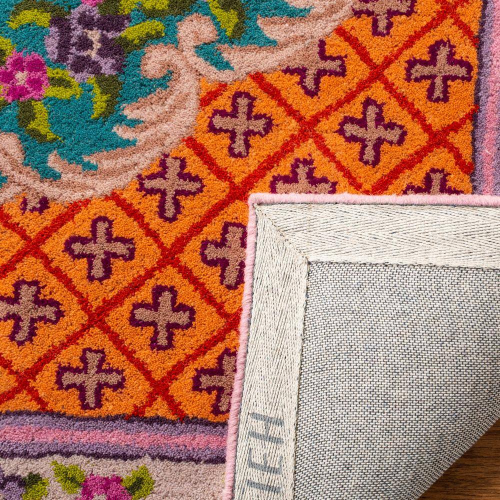 Handmade Tufted Medallion 5' Square Rug in Blue/Pink Wool & Viscose