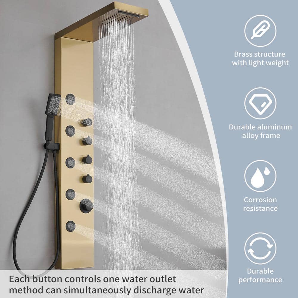 Gold and Black Stainless Steel 5-Jet Rainfall Shower Panel System