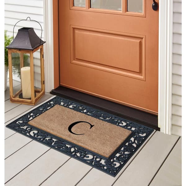 A1 Home Collections A1hc Dirt Trapper Black/Beige 23 in. x 38 in. Rubber and Coir Heavy Weight Large Monogrammed A Doormat