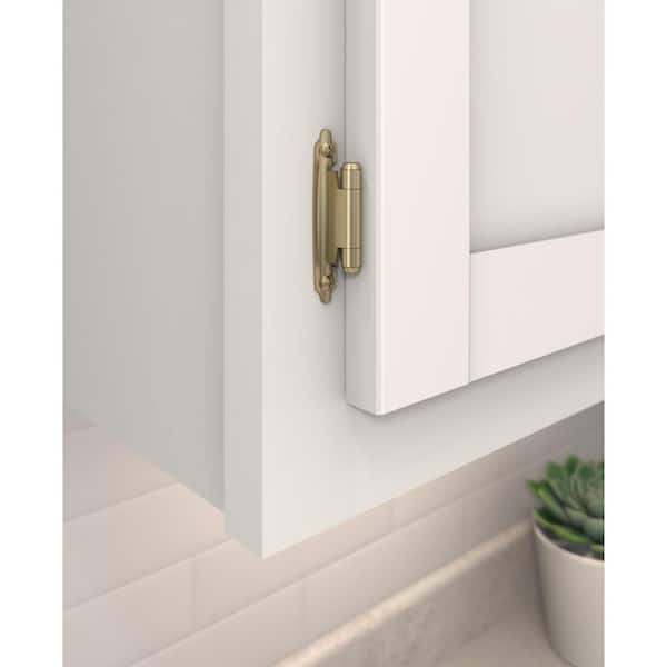 Golden Champagne 3/8 in (10 mm) Inset Self Closing, Face Mount Cabinet Hinge (2-Pack)