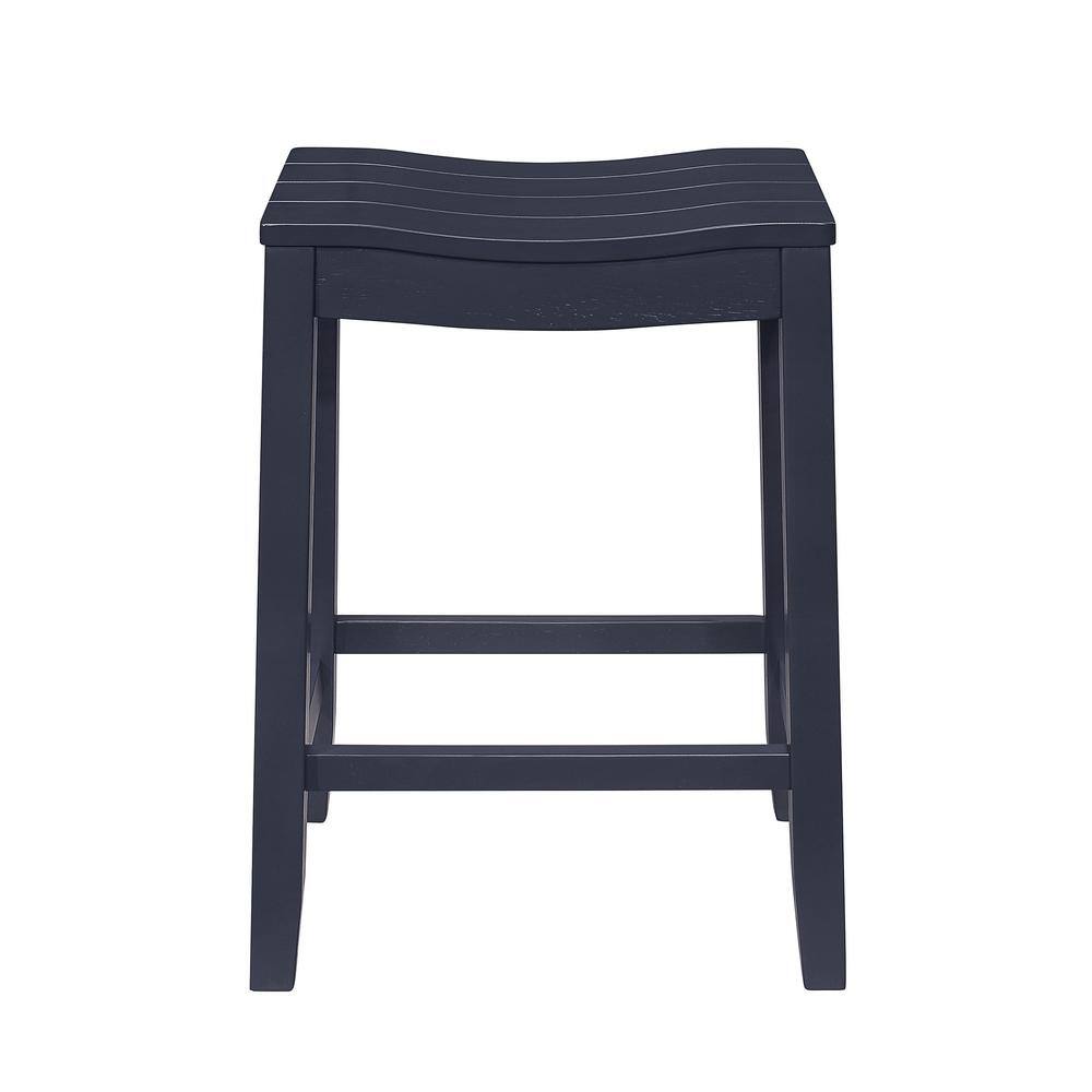 Navy Wood Backless Saddle Style Bar Stool