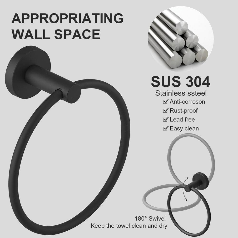 Black Stainless Steel 24-Inch Bathroom Hardware Set with Towel Ring and Hooks