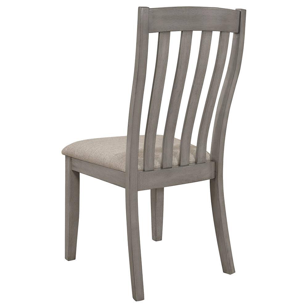 Coastal Grey Upholstered Slat Back Side Chair with Beige Seat