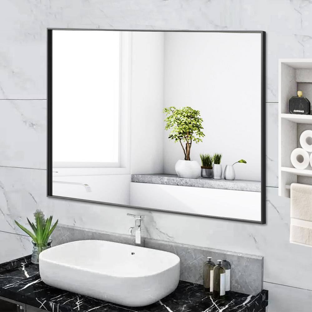 Modern Rectangular Black Aluminum Framed Vanity Mirror 36"Wx30"H
