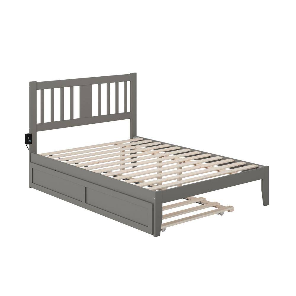 Tahoe Gray Full Wood Platform Bed with Trundle and USB Charger