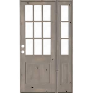 50 in. x 96 in. Knotty Alder 2 Panel Right-Hand/Inswing Clear Glass Gray Stain Wood Prehung Front Door w/Right Sidelite