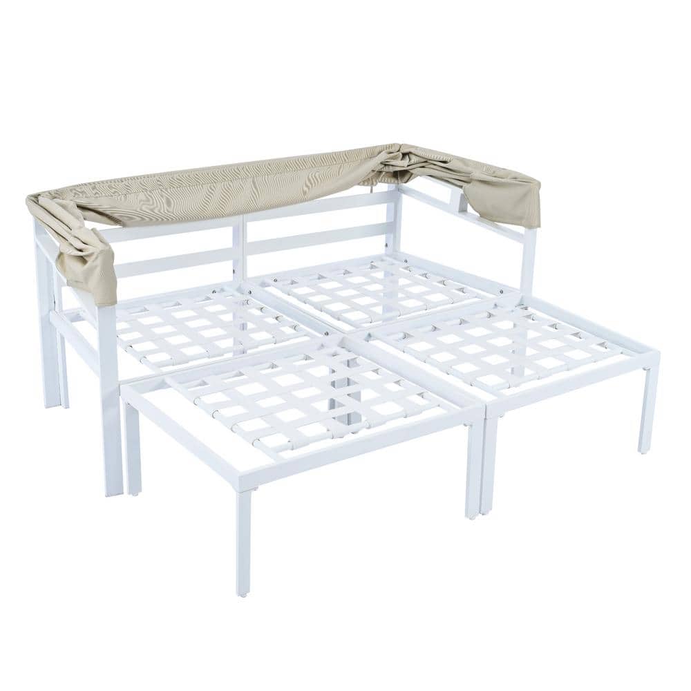 Beige Metal Two-Seat Sectional with Retractable Canopy