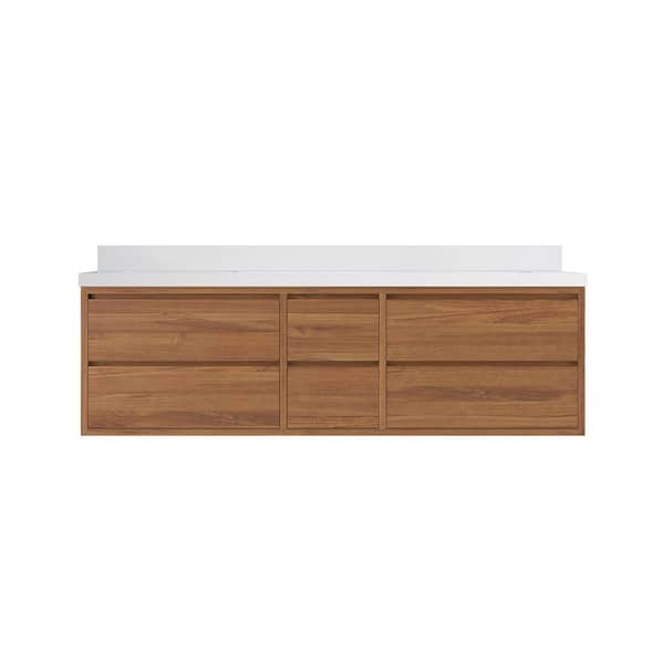 Willow Collections Madison Float 72 in. W x 22 in. D x 36 in. H Double Sink Bath Vanity in Dark Natural with 2" White Qt. Top