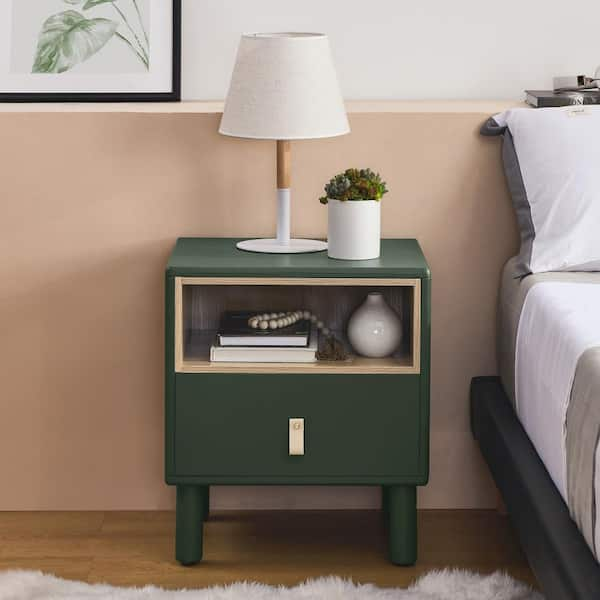 Modern Green 1-Drawer 18.9 in. W Wood Nightstand Compact Side Table ...