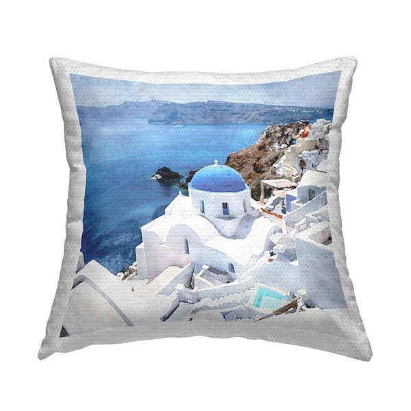 Stupell Industries Santorini Town Architecture Blue Square Outdoor Throw Pillow