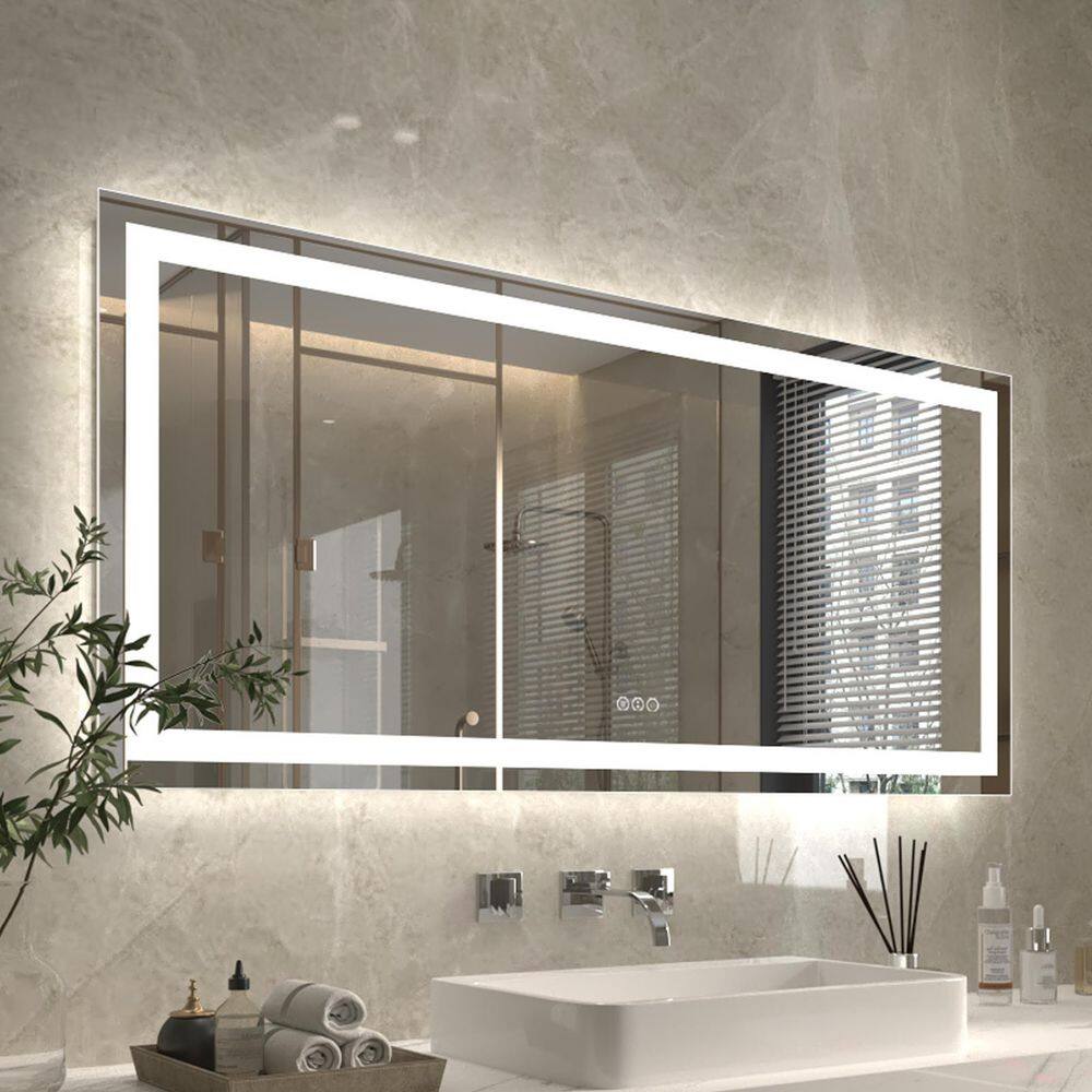 ES-DIY 60 in. W x 28 in. H Large Rectangular Frameless Anti-Fog Wall ...