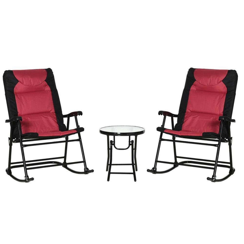 Red 3-Piece Outdoor Bistro Set, 2 Folding Padded Rocking Chairs and 1 Glass Coffee Table price history on PriceWatchPro