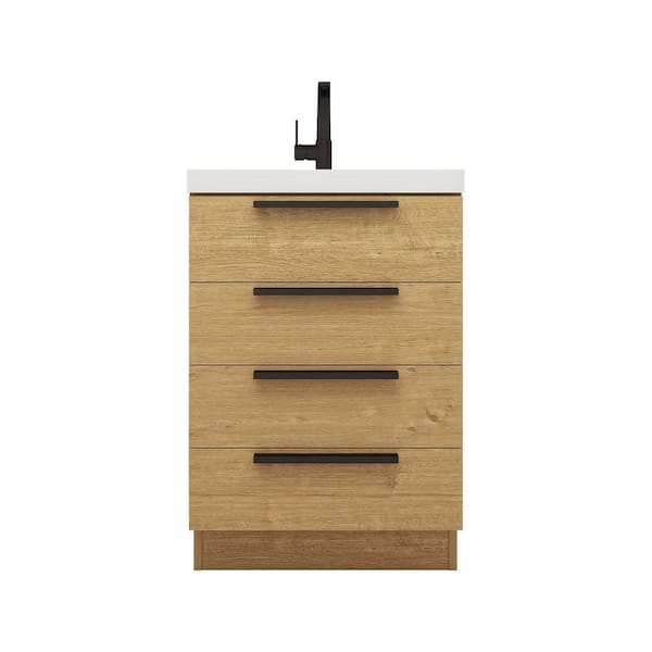 Carla 24 in. W x 20 in. D x 35 in. H Single Sink Freestanding Bath Vanity in Teak Oak with White Acrylic Top