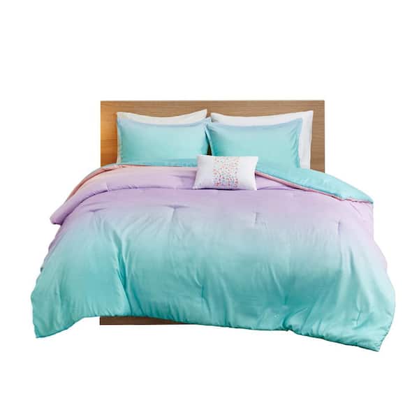 Intelligent Design Sparkle 4-Piece Aqua Full/Queen Metallic Glitter Printed Reversible Comforter Set