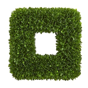 Indoor/Outdoor 17 in. Artificial Tea Leaf Square Wreath UV Resistant