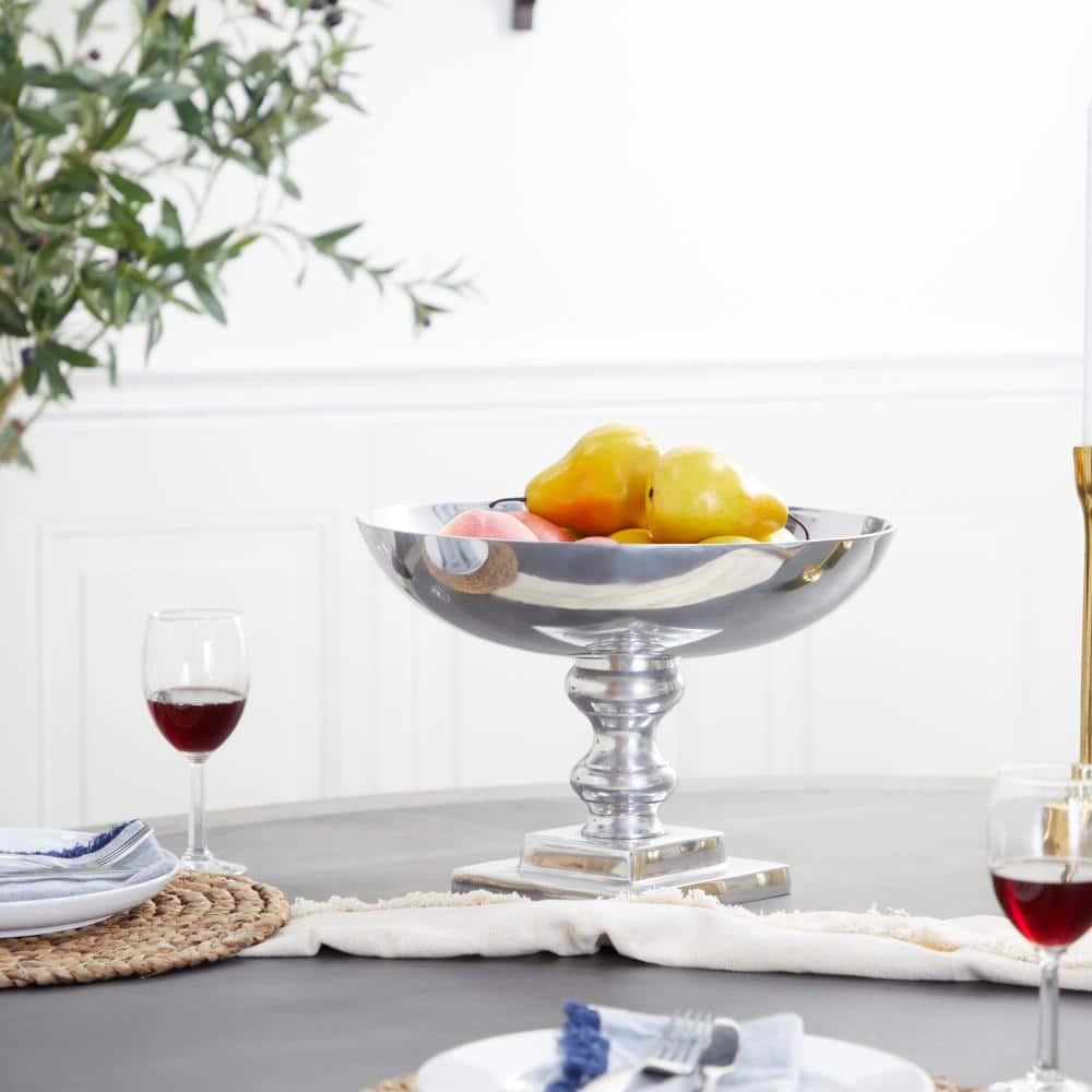 Elegant Silver Aluminum Traditional Decorative Bowl with Stand