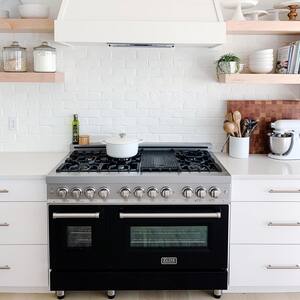 48" 6.0 cu. ft. Dual Fuel Range with Gas Stove and Electric Oven in Stainless Steel with Black Matte Doors