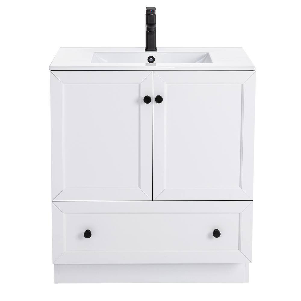 30 in. W x 18.2 in. D x 34 in. H Single Sink Freestanding White Bath Vanity With White Integrated Composite Resin Top price history on PriceWatchPro