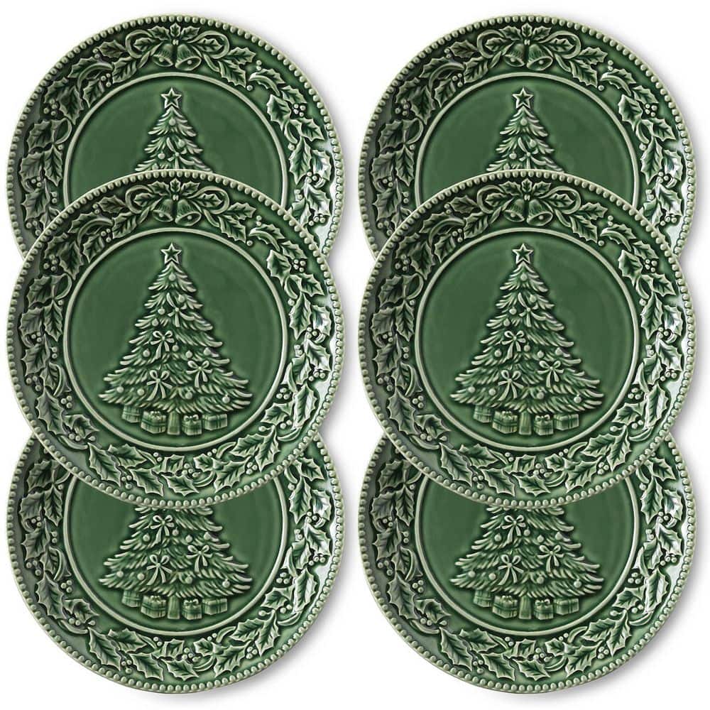 Numhew Embossed 6-Piece Christmas Style Festive Ceramic Dinner