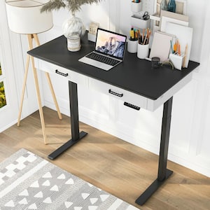 Tabor 47.2 in. Rectangular Black and Pure White 2-Drawer Standing Desk with Adjustable Height