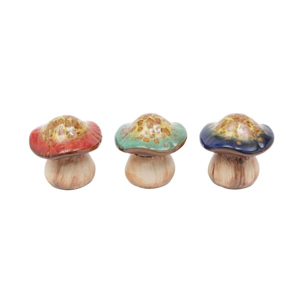 GERSON INTERNATIONAL (Set of 3) Multi-Colored Ceramic Mushrooms at 4.33 in. Decorative Accents for Indoor and Outdoor Decor