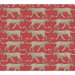 45 sq ft Big Cat Walk Red Peel and Stick Non-woven Wallpaper