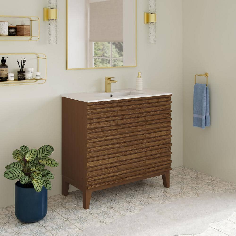 Cascade 36" Brown Oak Freestanding Bathroom Vanity with White Top