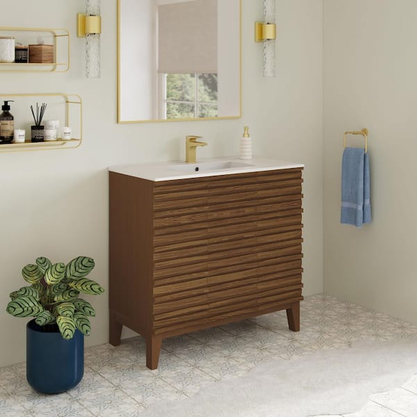 Cascade 36 in. Bathroom Vanity in Brown Oak with White Top
