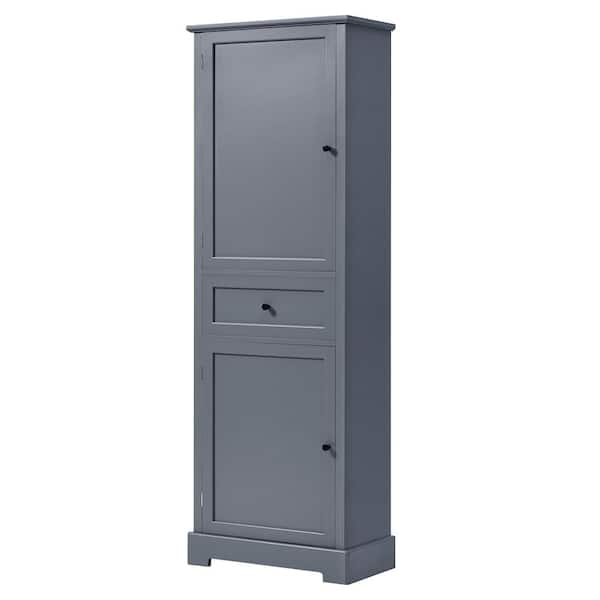 Nestfair 22.24 in. W x 11.81 in. D x 65.15 in. H Freestanding Gray Tall Linen Cabinet with Drawer and Adjustable Shelf