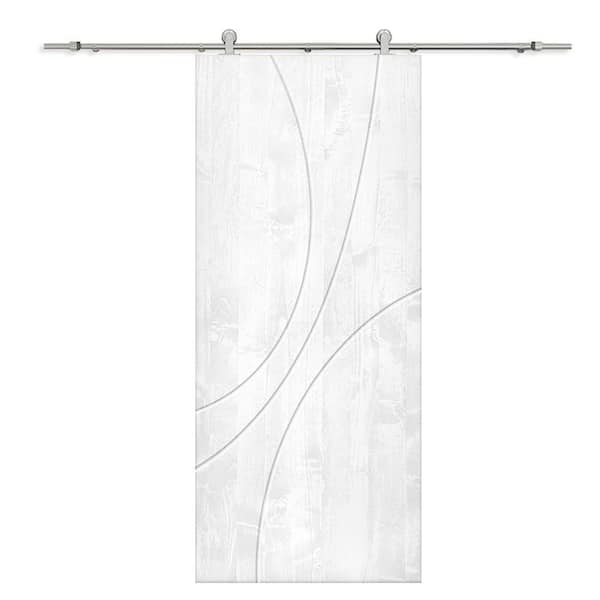 CALHOME 30 in. x 80 in. White Stained Pine Wood Modern Interior Sliding Barn Door with Hardware Kit