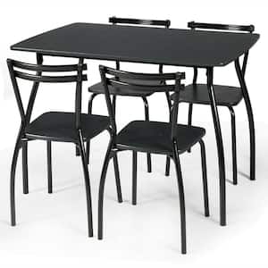 5 Pcs Dining Set Table and 4-Chairs Home Kitchen Room Set Breakfast Furniture Black