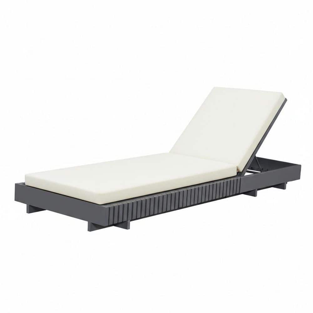 Jocelyn Modern Dark Gray Solid Wood Patio Outdoor Chaise Lounge with Cream Cushions, Adjustable Backrest price history on PriceWatchPro