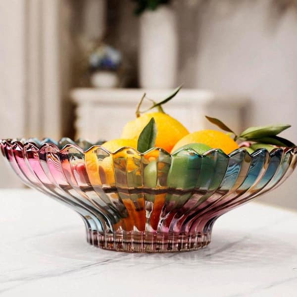 12 in. Multi-colored Crystal Glass Fruit Bowl kitchen decor