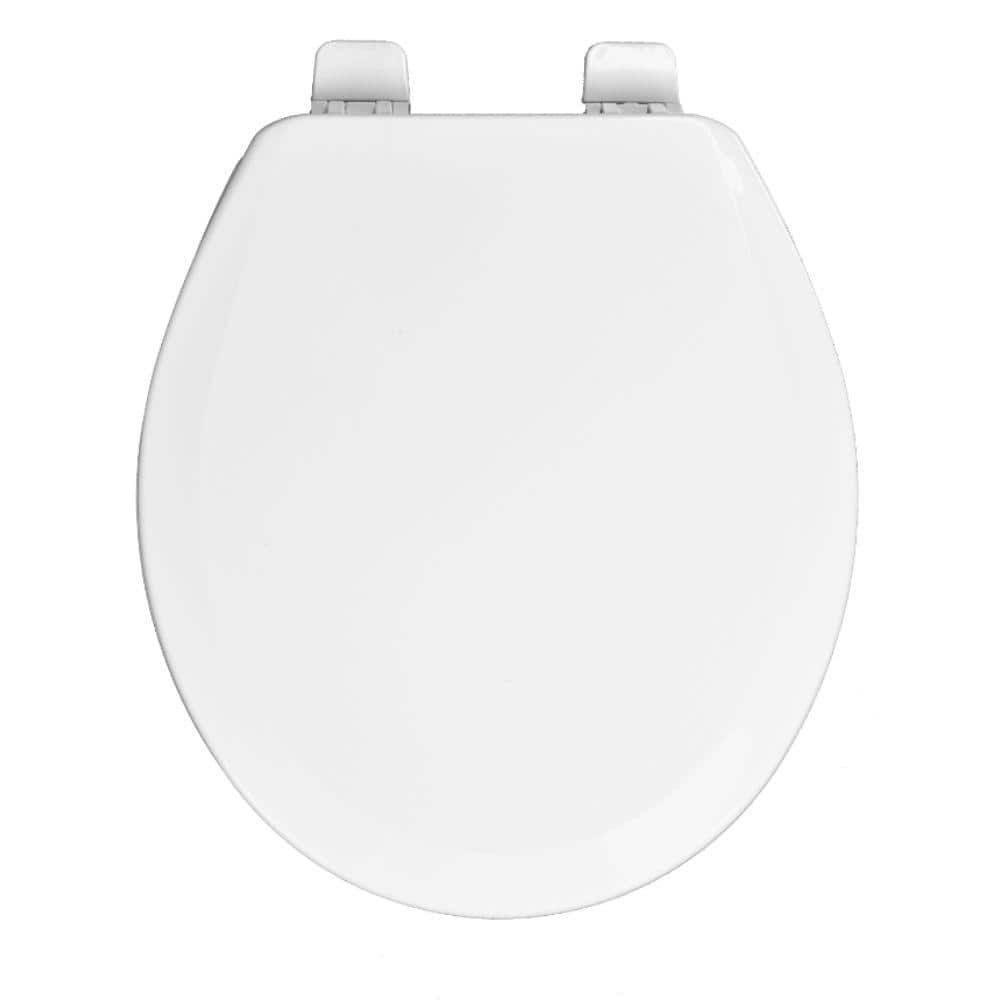 White Round Molded Wood Toilet Seat with Plastic Hinges