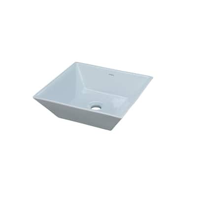 Square Ceramic Vessel Sink in Sky Blue without Overflow