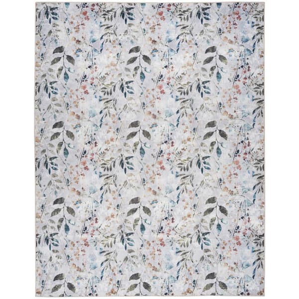 Washables Grey Multicolor 5 ft. x 7 ft. Botanical Traditional Area Rug